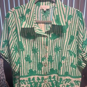 Calypso St. Barth Green and White Striped Top